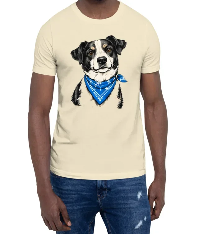 A cream t-shirt printed with the dog design from the balloon